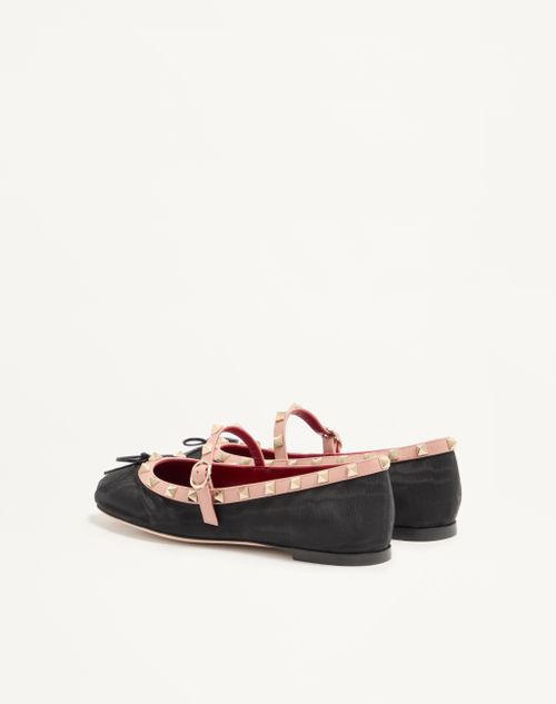 Valentino Garavani - Mary-jane Rockstud Ballerina In Moire Fabric 05mm - Black - Woman - Ballerinas